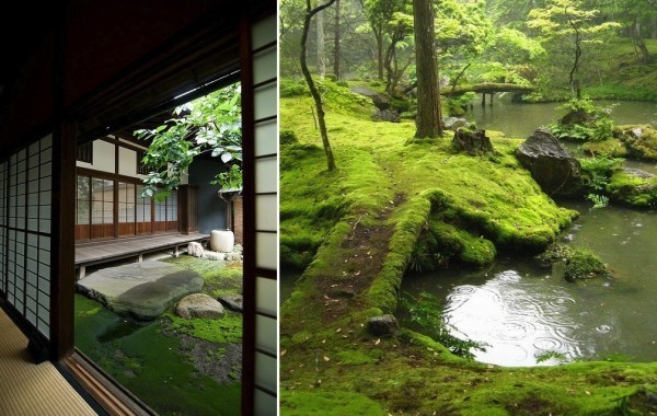 japanese green moss pond gardens