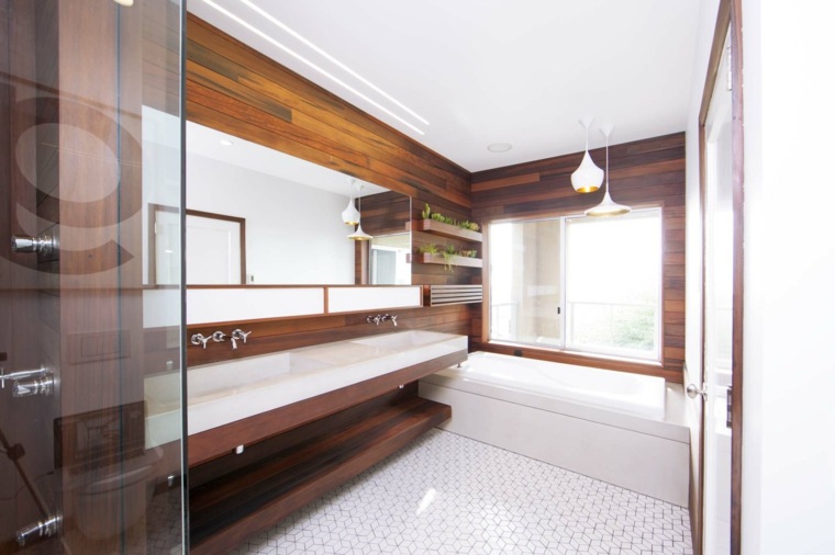 wood wall paneling modern bathroom