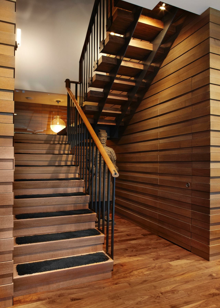 wood staircase wall paneling