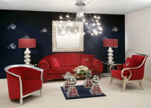 lamp room-floor-idea original ceiling-sofa-red armchairs