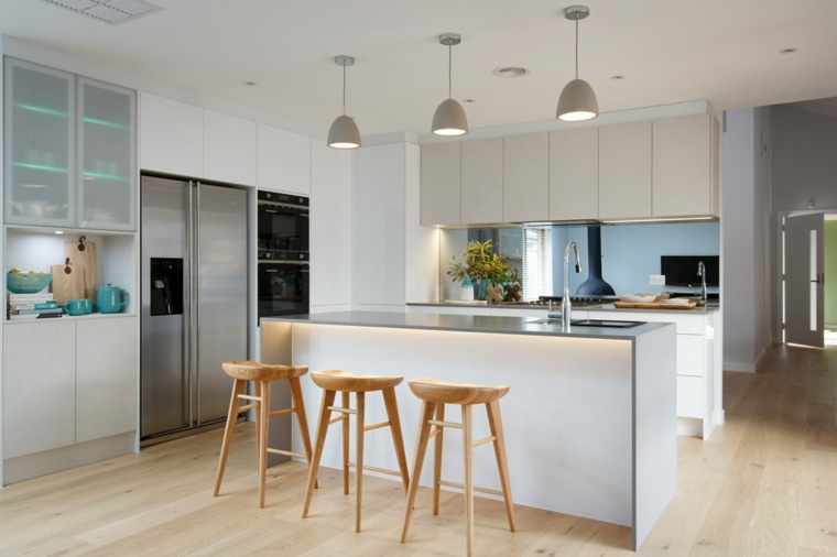 suspended lighting white kitchen modern design island