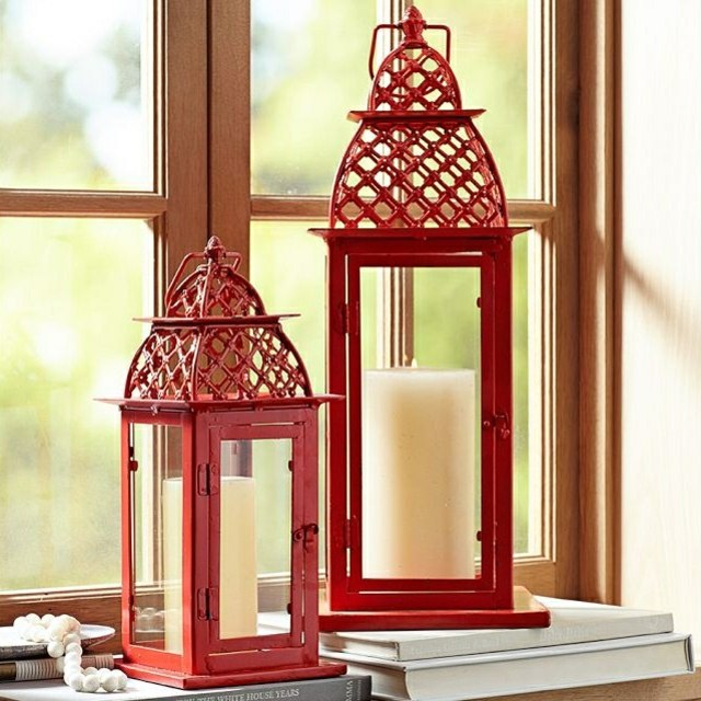 red metal lanterns