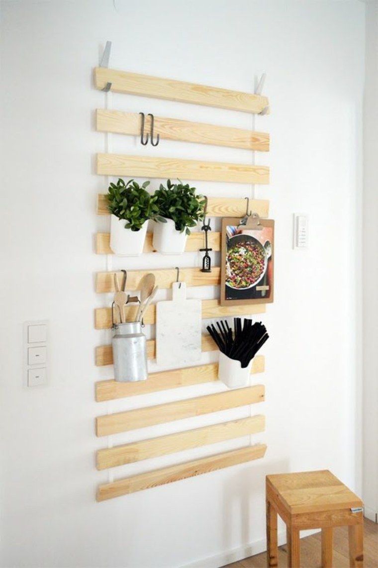 recycled slatted slats in a wall shelf