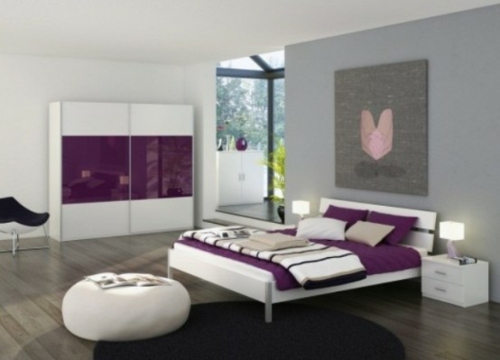 linen purple bed spacious bedroom