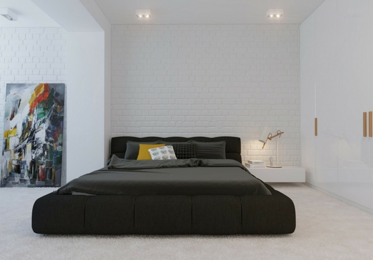 floor bed bedroom design table backed brick wall