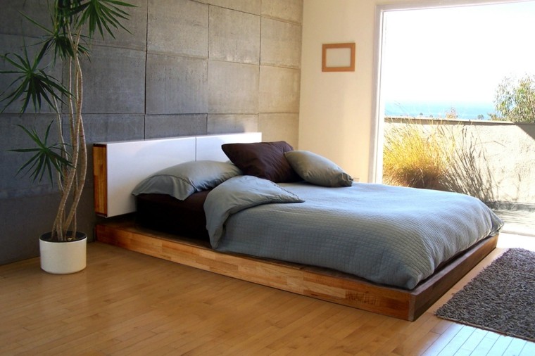 bed room wood floor stone sea view