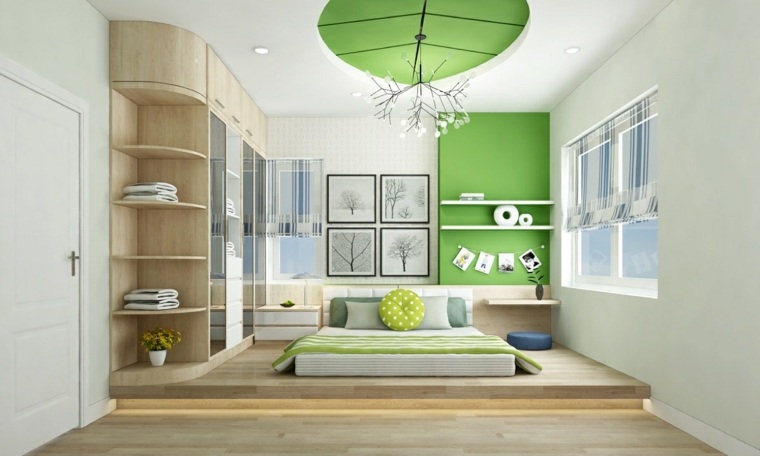 low bed modern teen girl boy painting room color green