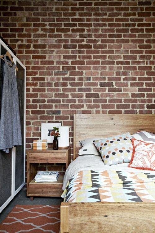 bed wood bedroom wall bricks