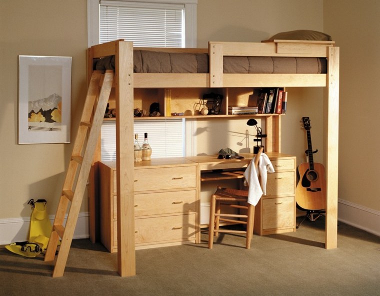 loft bed desk wood idea stair chair wood design