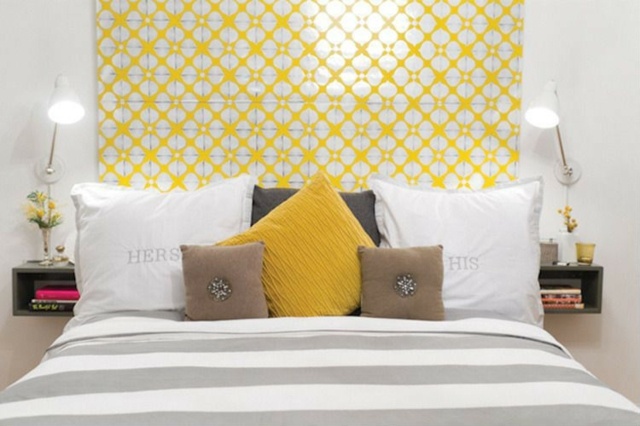 gray yellow deco bed