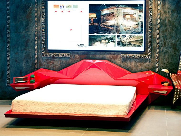 headboard red bed bedroom modern design