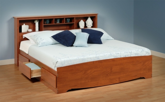 double bed with wooden head and storage