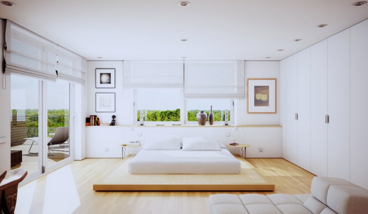 Japanese bed on low wooden floor