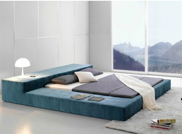 blue modern platform bed