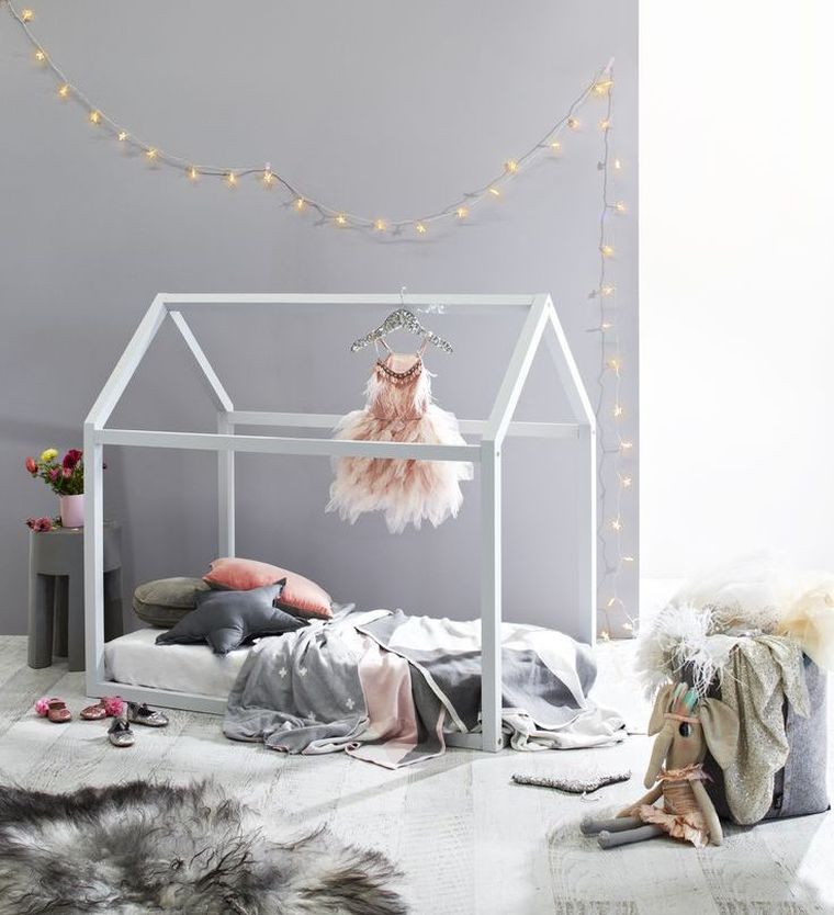 hut säng trä barn modell diy cot barn flicka