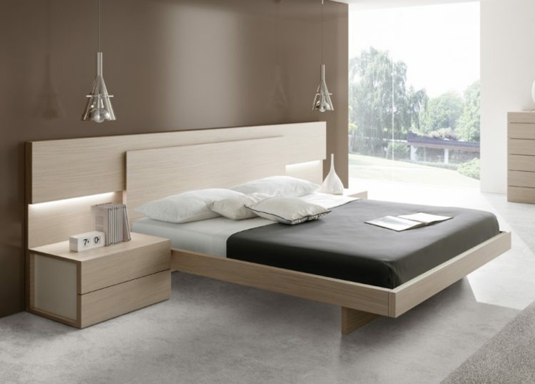 modern wood bed beige simple design