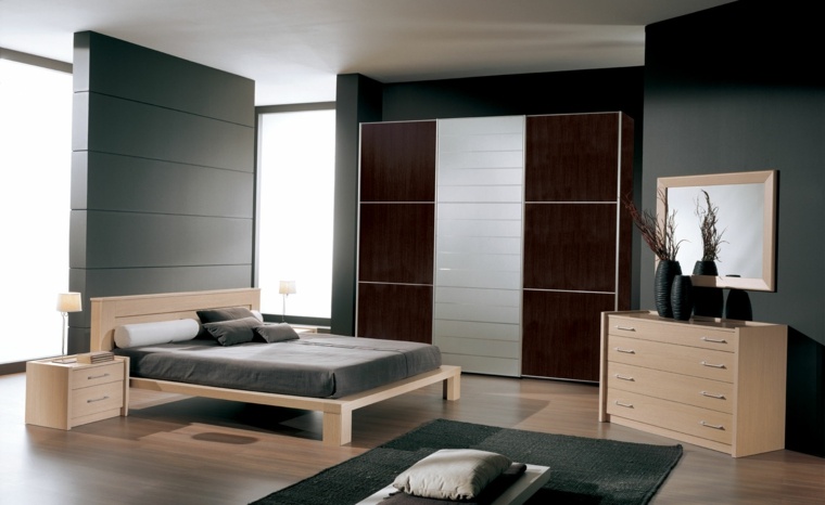 modern bed light wood cabinets harmony