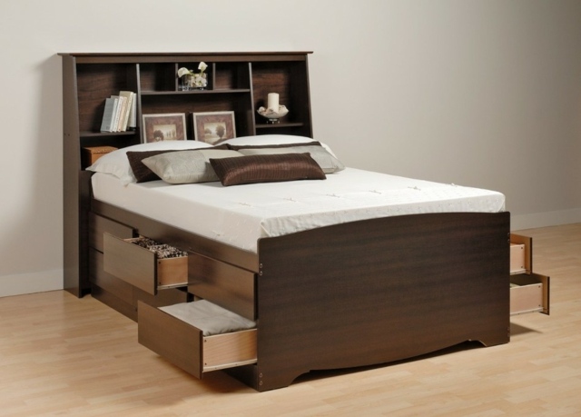 bed storage brown drawers