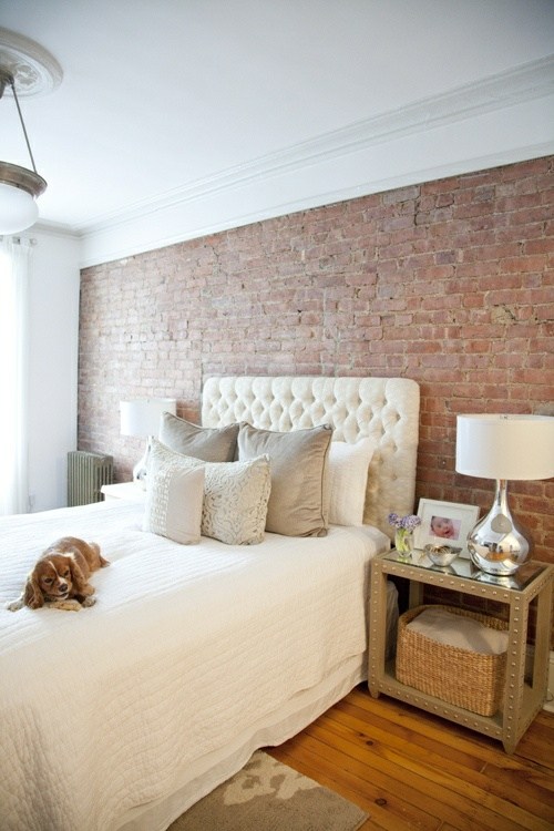 spacious white brick wall bed