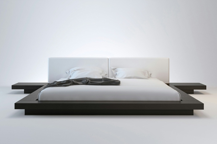 Elegant minimalist low wood frame bed
