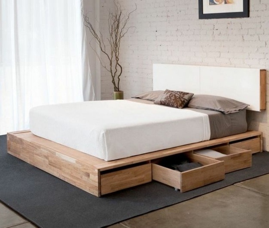 Elegant single bed wooden platform storage
