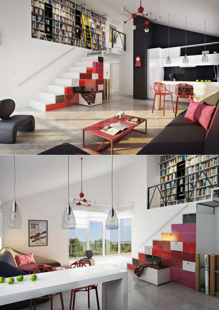 modern loft design idé trappanställning upphängning vit bord deco