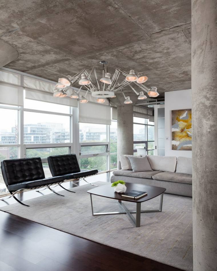 loft design moderne tak betong armatur suspensjon design salongbord