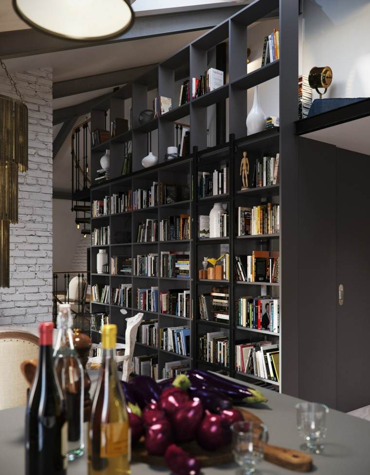 design loft modern idé bibliotek design trä lagring deco