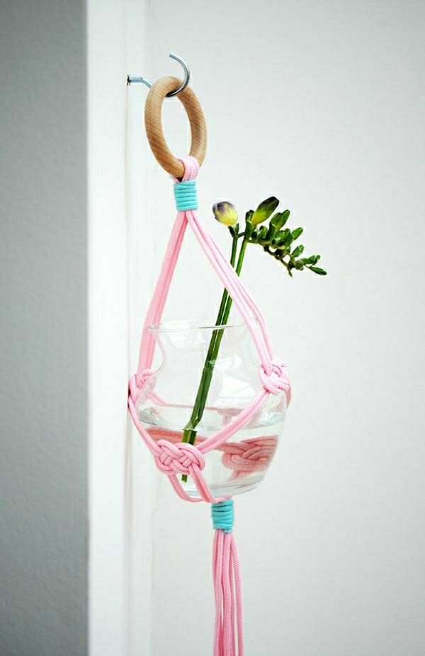 ide suspension vase macrame knuder teknik reb let billige DIY