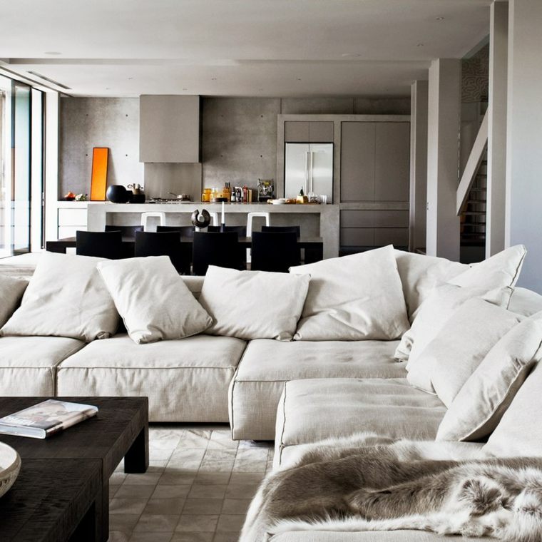 moderne interiør idé møbler sofa'angle blanc design coussins idées 