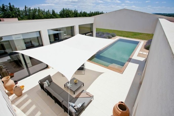 modern house living room garden pool white