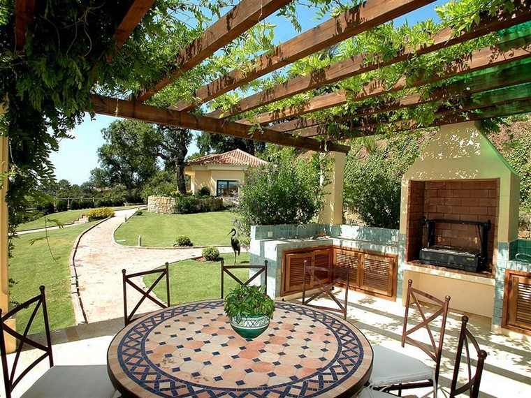 outdoor idea pergola teras meja kerusi batu dapur luar moden