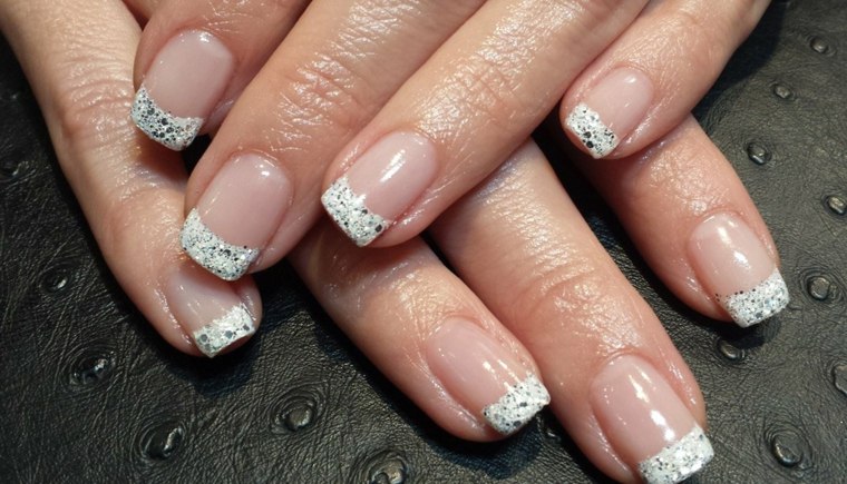 manicure wedding french free edge white glitter