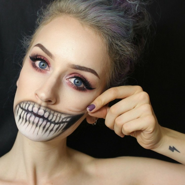 makeup kvinne halloween munnskjelett