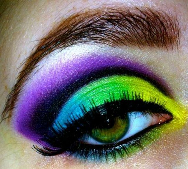 makeup evening eyes green funky palettes sephora purple green yellow