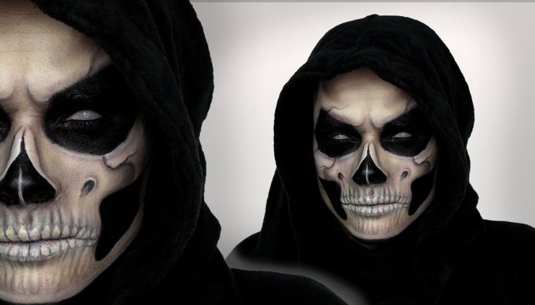 makeup-Halloween-dæmon-mand-simple-sort-hvid