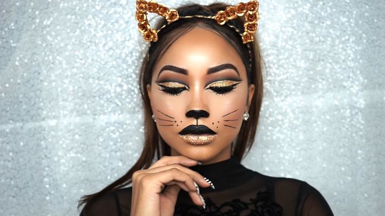 makeup halloween kvinna lätt-katt-handledning-video