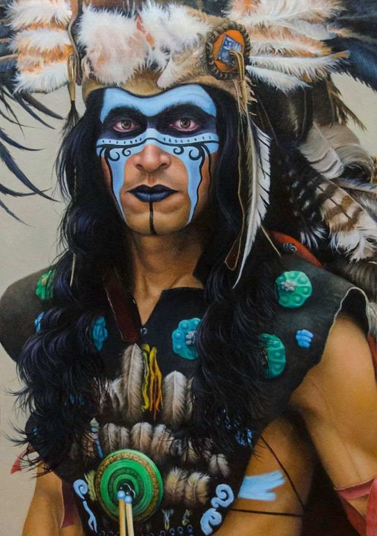 makeup-Halloween-man-lätt skrämmande aztec