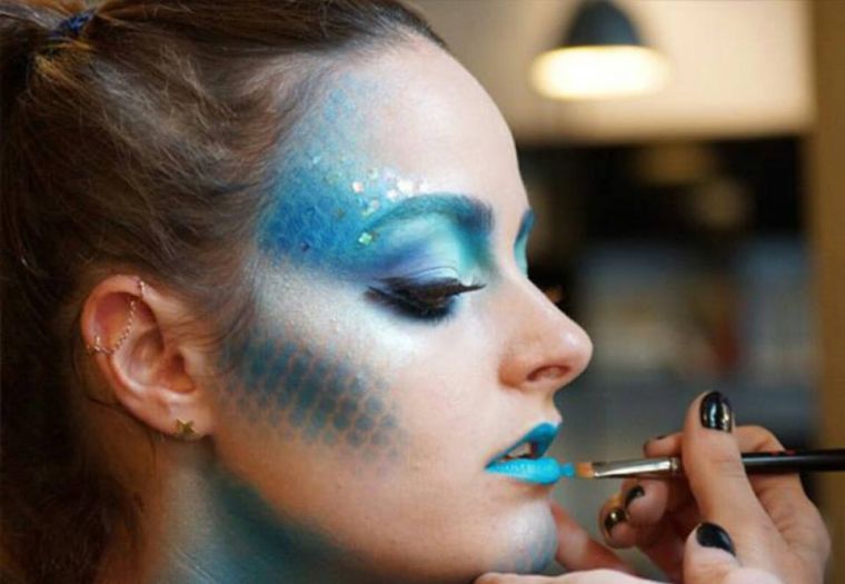 Simple makeup halloween fish-blue-woman