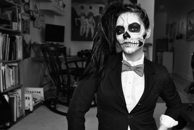 black skeleton makeup white fashion trendy woman