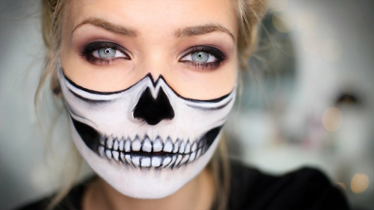 black skeleton makeup white half face woman sweetness