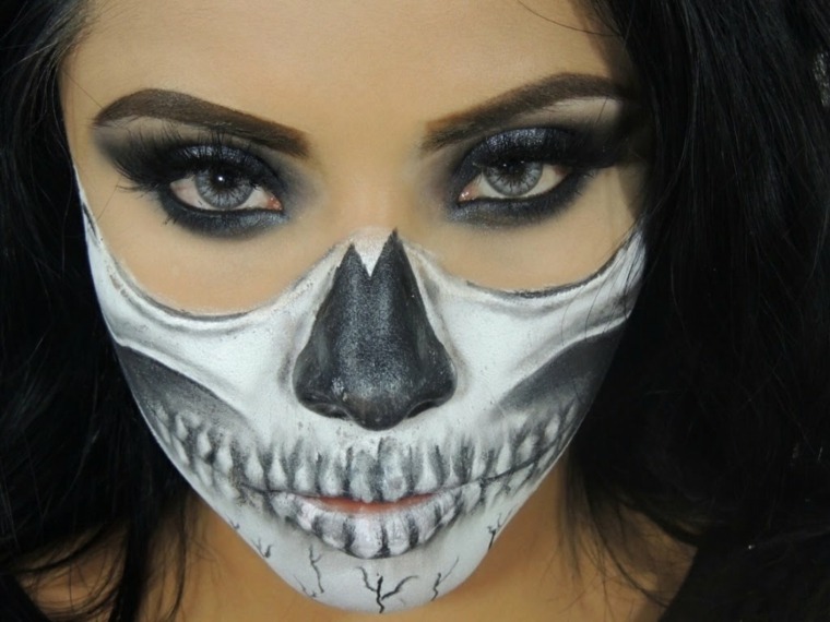 skeleton makeup black white half face mask woman