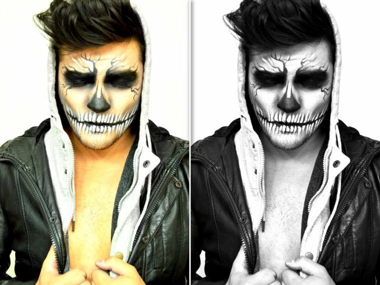 skeleton makeup photo black white photo color man