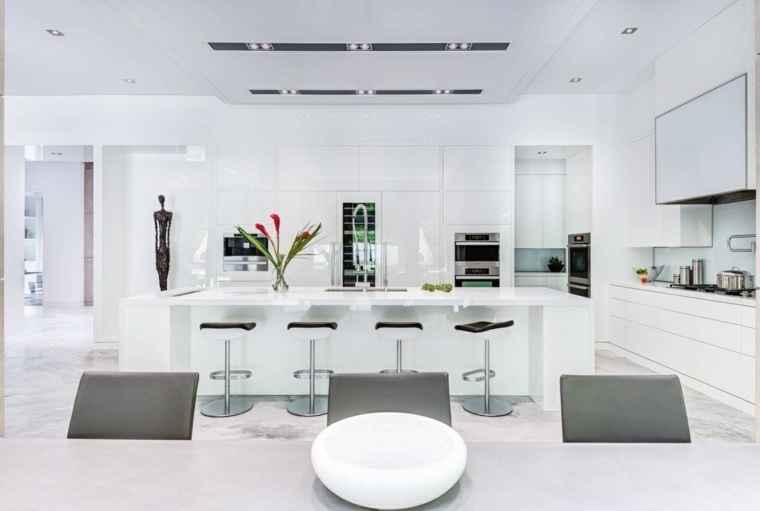 marble modern kitchen white cladding island modern stools