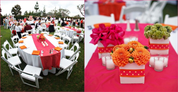 deco wedding table merah jambu bunga