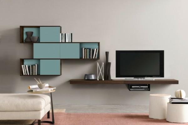 turquoise wood TV stand