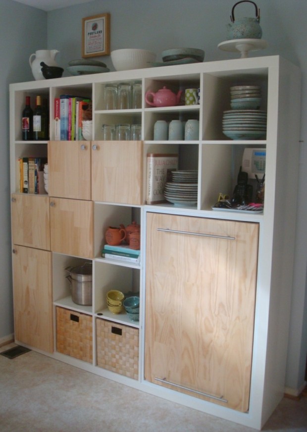 Expedit bookcase with concealed table