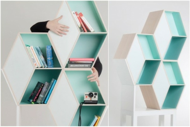 creative bookcase losenges and parallelepiped