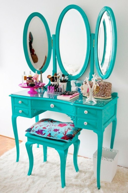 dressing table furniture turquoise blue oval mirrors