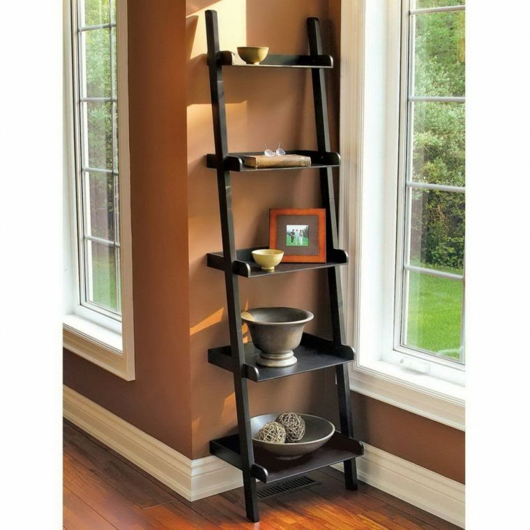 corner shelf black wood idea parquet furniture design deco entrance space saving storage